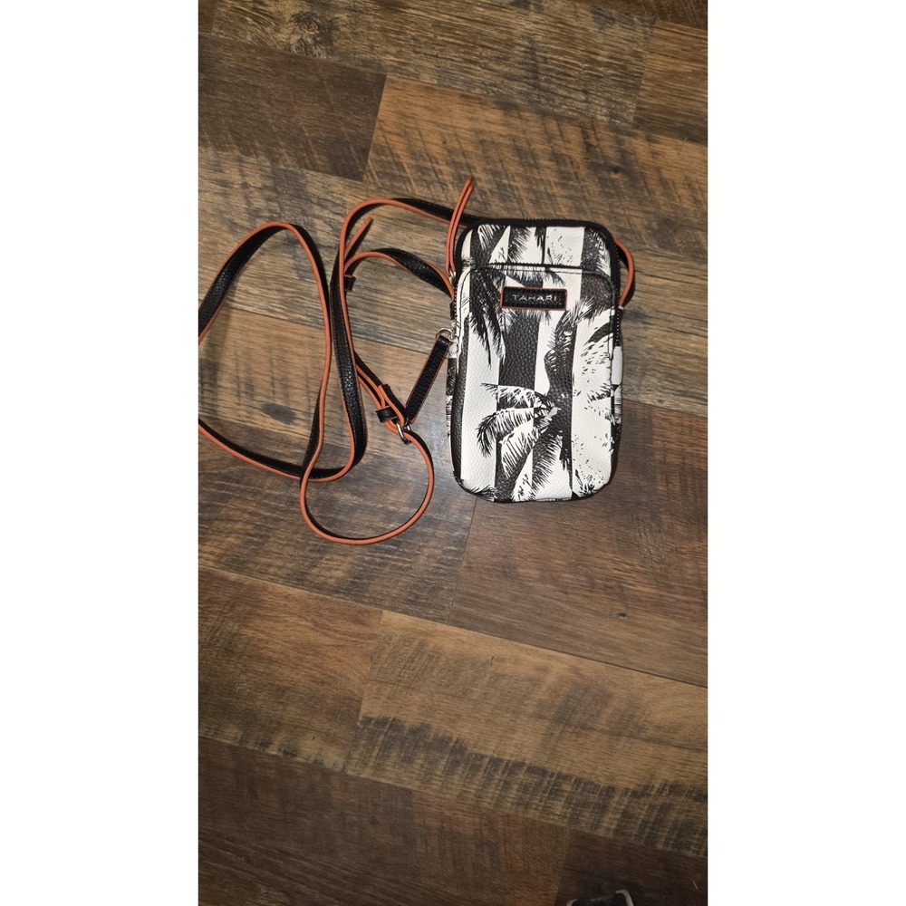 Tahari Crossbody Bag/Travel Purse PALM TREES Black/White, NWOT